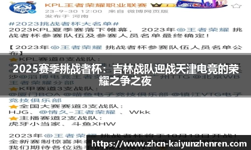 2025赛季挑战者杯：吉林战队迎战天津电竞的荣耀之争之夜